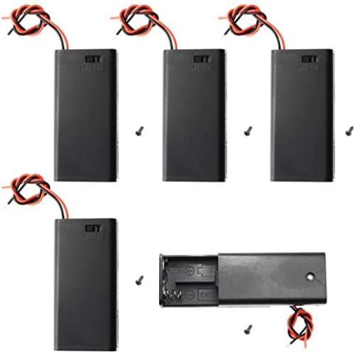 QTEATAK 5Pcs 2X 1.5V AA Battery Holder Case with On/Off Switch and Wire Leads