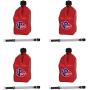 VP Racing Fuels 5.5 Gallon Square Motorsport Racing Fuel Utility Container Jugs with Dual Deluxe 14 Inch Filler Hoses, Red (4 Pack)