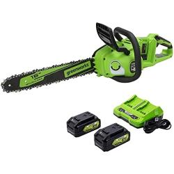Greenworks 48V 16-inch Brushless Cordless Chainsaw, (2) 4.0Ah USB Batteries (USB Hub) and Dual Port Rapid Charger Included, CS48L4411