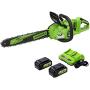 Greenworks 48V 16-inch Brushless Cordless Chainsaw, (2) 4.0Ah USB Batteries (USB Hub) and Dual Port Rapid Charger Included, CS48L4411