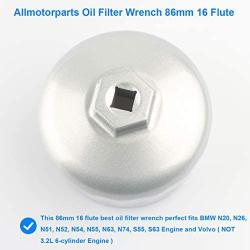 Oil Filter Wrench Tool, 86MM 16 Flute for Cartridge Cap Compatible with BMW, Volvo - E60, E90, F10, F30, N52, N54, N55-320i, 325i, 328i, 335i, 528i, 535i, X1, X3, X5, XC90, XC70, S60, S80, More