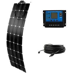 AUECOOR Flexible Solar Panel Kit 100w Photovoltaic Solar Panel 10A LCD USB Controller 12V 24V RV Boat Yacht RV car + 5M Solar Cable