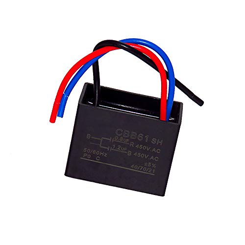 WSDMAVIS 1 Pcs Universal Motor Ceiling Fan Capacitor CBB61 450V AC 50/60 Hz 0.8UF+1.2UF 3 Wire for Ceiling Fan Motor Start Run Capacitor