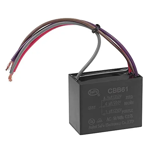 uxcell Ceiling Fan Capacitor CBB61 4.5/6/5uF 250V AC 4 Wires Metallized Polypropylene Film Capacitor 48x38x26mm for Electric Fan Pump Motor Generator