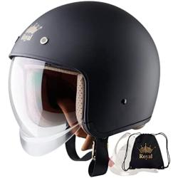 Royal M139 Open Face Motorcycle Helmet - Multi Size & Colors & Replacement Visor | Retro - Elegant Design | Classic Style for Adult Women - Men | Anti-Scratch Visor | DOT Approved(Matte Black, L)