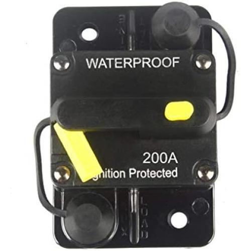 WOHHOM 200 Amp Circuit Breaker DC 12V -48V Waterproof 30A-300A Manual Reset Fuse Inverter for Trolling Motor Auto Car RV Marine Boat Current Overload Protection (200A)