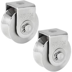 ZIQI 2 Inch Pulley Block V Type 304 Stainless Steel Pulley Roller, Duplex Bearing Super Silent Heavy Duty V Grooved Wheel Loading 660lb/300 Kg for Material Handling and Moving - 2 Pack