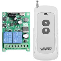 ZABLL 12V 24V 36V 48V Wireless RF Remote Control Relay Switch 2 CH 433MHz Receiver with 984ft Long Range Wireless Light Switch for Household Appliances,Industrial Equipment,Garage Door