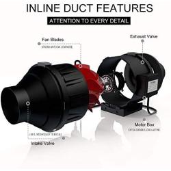 TOPHORT 4 Inch Inline Duct Fan 190 CFM Blower Fan with Variable Speed Controller HVAC Blower for Ventilation