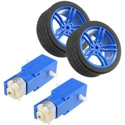 uxcell 2PCS DC Electric Motor 3-6V Dual Shaft Geared TT Magnetic Gearbox Engine w 2PCS Car Tire Wheel, Mini Smart RC Car Robot Tyres