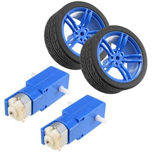 uxcell 2PCS DC Electric Motor 3-6V Dual Shaft Geared TT Magnetic Gearbox Engine w 2PCS Car Tire Wheel, Mini Smart RC Car Robot Tyres