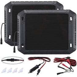 PALADIN 2PK 12V Solar Car Battery Charger, 2.4W Battery Trickle Charger Maintainer with Cigarette Lighter Plug&Alligator Clip, Solar Power Charger for Automotive Motorcycle Boat Marine RV Trailer