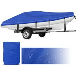 Rockvale Boat Cover, Heavy Duty 600D Trailerable Waterproof Boat Canvas, Universal Marine Grade Outboard Boat Shade for Bass Boat, Tri-Hull, V-Hull, Ski, Fishing Runabout Boat(16-18.5ft, Blue)