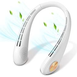 Portable Bladeless Hanging Neck Fan Hands Free Sports Fans, USB Rechargeable Personal Wearable Brushless Motor Leafless Fan with 3 Wind Speeds Mini Necklace Fan for Office Outdoor Travel (White)