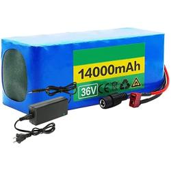 Jieoto 36V 14AH Ebike Battery Li-ion Electric Bike Battery Pack High Capacity Rechargeable Lithium Battery w/ 42V Charger and 20A BMS for 200W 250W 350W 500W Electric Bicycle Motor