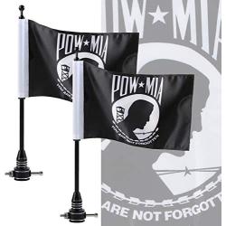 1 Pair Motorcycle Flag Black Flagpole Mount and POW MIA 6 x 9 Inch Flag for Harley Davidson Yamaha Honda Goldwing CB VTX CBR Luggage Rack Mount Flag -You are Not Forgotten