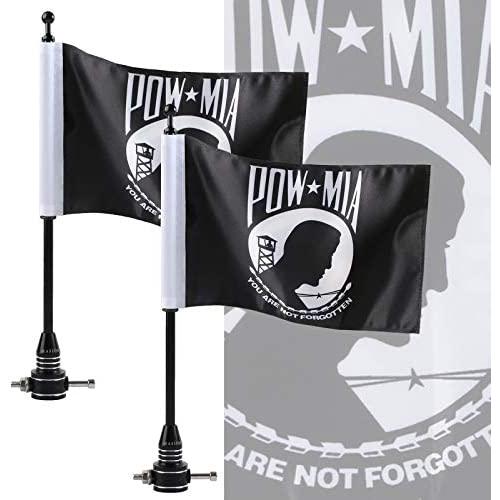 1 Pair Motorcycle Flag Black Flagpole Mount and POW MIA 6 x 9 Inch Flag for Harley Davidson Yamaha Honda Goldwing CB VTX CBR Luggage Rack Mount Flag -You are Not Forgotten