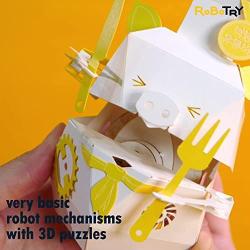 ROBOTRY Moving Paper Robots Making Kit, Chefu | Cam&Follower - Learn Very Basic 5 Robot Mechanisms | Beginner 3D Puzzles DIY Paper Craft for Kids & Seniors | STEM Educational Science Kits