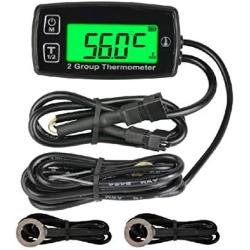 Runleader Digital LCD Engine Temp Gauge,Dual Temperature Record,Backlight Display,User Shutdown,Battery & External Power Supply for Generator Motorcycle Dirtbike ATV Outboard Motor Marine Snowmobile