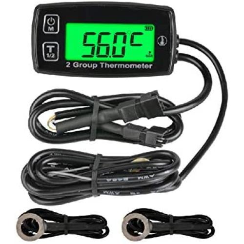Runleader Digital LCD Engine Temp Gauge,Dual Temperature Record,Backlight Display,User Shutdown,Battery & External Power Supply for Generator Motorcycle Dirtbike ATV Outboard Motor Marine Snowmobile