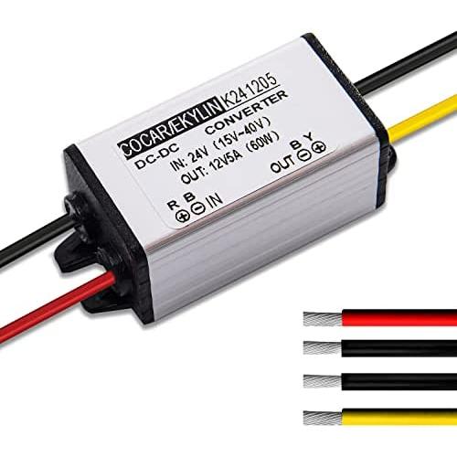 DC Converter 24V to 12V 5A 60W, Voltage Converter Step Up DC Power Adapter Converter Waterproof Heavy Duty Transformer for Car Truck Vehicle Boat Motor Solar System
