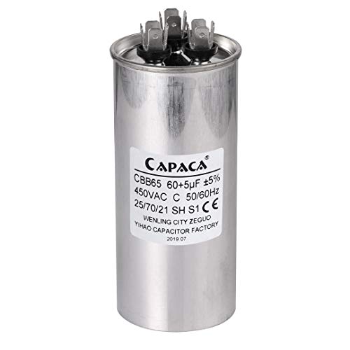 Condensateur Électrolytique Aluminium Rond 60+5 mF uF pour Climatiseur à Double Électrovanne, 450V AC, pour Condensation, Mode Refroidissement ou Chauffage de Pompe à Chaleur Condensateur Électrolytique Aluminium Rond 60+5 mF uF pour Climatiseur à Double Électrovanne, 450V AC, pour Condensation, Mode Refroidissement ou Chauffage de Pompe à Chaleur