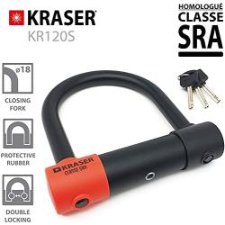 KRASER KR120S Anti-Theft U Lock Diameter 18 mm Homologated SRA Approved Heavy Duty Motorcycle Scooter Bicycle Lock Bike Lock With Key 120 x 125 Black and Orange