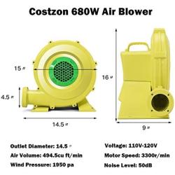 Costzon Air Blower, 735W Bounce House Blower, Pump Fan Commercial Inflatable Bouncer Blower, Air Blower for Inflatables, Perfect for Inflatable Bounce House, Jumper, Bouncy Castle (735 Watt 1.0HP)