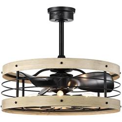 Zulu 25 Inch Cage Imitation Wood Grain Fandelier with Remote