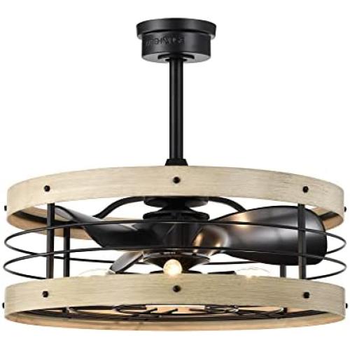 Zulu 25 Inch Cage Imitation Wood Grain Fandelier with Remote