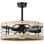 Zulu 25 Inch Cage Imitation Wood Grain Fandelier with Remote