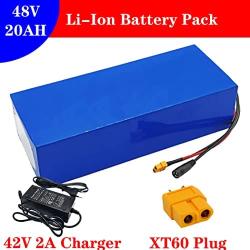 Wnicek 48V 20AH Lithium-Ion Battery 20000mAh 13S 4P Ebike Rechargeable Battery Pack with BMS and Charger Fits for 200W - 1000W Motors