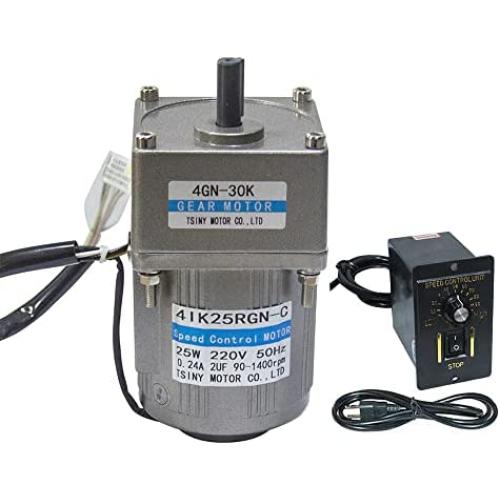 Bemonoc 25Watts AC 220V 50/60HZ Gear Reducer Motor 35RPM Shaft Diameter 10mm & AC Speed Controller Kits Speed Adjustable Variable CW CCW for Petrochemical