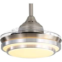 warmiplanet Retractable Ceiling Fan with Lights Remote Control, Bladeless Ceiling fan , 36 Inch and Brushed Nickel Motor