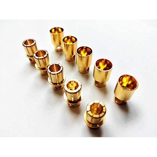 WST 8.0mm Gold Bullet Connector for RC Battery ESC Motor Plug (Pack of 5 Pairs)