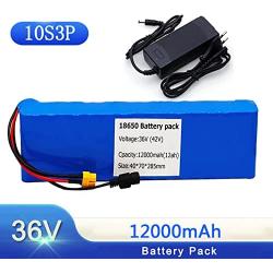 Jieoto 36V 12000mAh 10S 3P E-Bike Battery Pack Built-in 20A BMS Waterproof Lithium-ion Battery Pack with Charger Fit for 500W 350W 250W 200W E-Bike Scooters Motor