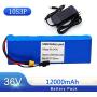 Jieoto 36V 12000mAh 10S 3P E-Bike Battery Pack Built-in 20A BMS Waterproof Lithium-ion Battery Pack with Charger Fit for 500W 350W 250W 200W E-Bike Scooters Motor