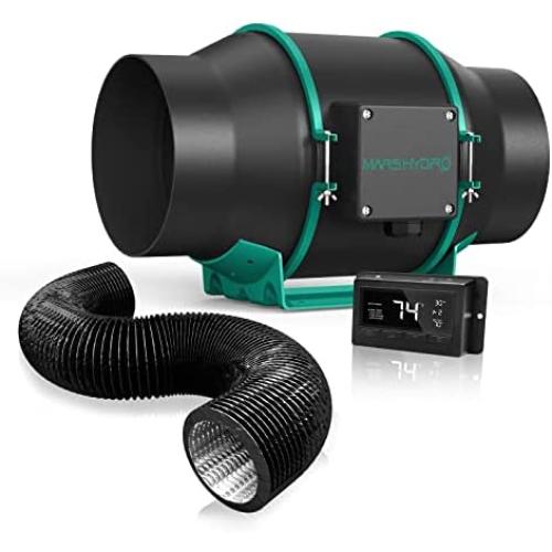 MARS HYDRO 6 Inch Inline Duct Fan 350CFM - Inline Fan with Temperature Humidity Controller, 6 inch 8 Feet Aluminum Ducting, Flexible Ducting for Heating Cooling Ventilation and Exhaust Ventilation