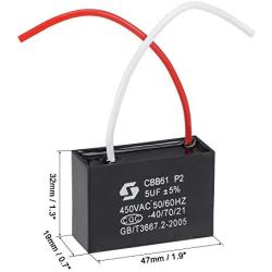 uxcell Ceiling Fan Capacitor CBB61 5uF 450V AC 2 Wires Metallized Polypropylene Film Capacitor 47x32x19mm for Electric Fan Pump Motor Generator 3Pcs