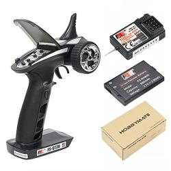 HOBBYMATE Flysky RC FS GT2B Radio Transmitter & FS-GR3E Receiver, 3 Channel 2.4Ghz Radio Controller with Internal Rechargeable Transmitter Battery