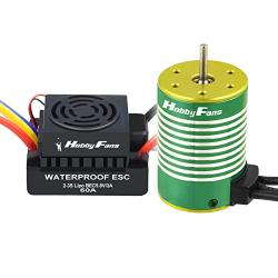 Hobby Fans Upgrade Waterproof 3650 3900KV Brushless Motor 3.175mm Shaft with 60A ESC Combo Set for 1/10 RC Car Truck