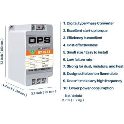 Single Phase to 3 Phase Converter, My-PS-7.5 Model, Suitable for 5HP(3.7Kw) 15 Amp 200-240V 3 Phase Motor, DPS Must Be Used for One Motor Only, Input/Output 200V-240V, Digital Type