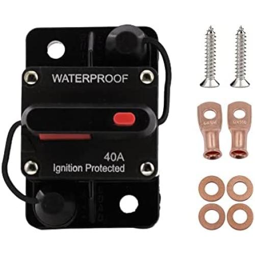 KEDAKEJI 40 Amp Circuit Breaker Manual Reset Waterproof Inline Fuse Inverter for Car ATV Marine Trolling Motors Boat Power Protect,12V-48VDC, Waterproof (40A)