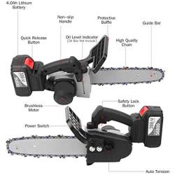JMG 12-Inch Powerful Chainsaw with Box, 21V Cordless Electric Chain Saw Brushless Motor Auto-Tension for Tree Branch Wood Cuttingd Cutting