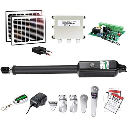 TOPENS A5S Automatic Gate Opener Kit Medium Duty Solar Single Gate Operator for Single Swing Gates Up to 16 Feet Gate Motor Solar Panel