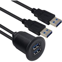 Duttek USB Panel Flush Mount Cable, Dual USB 3.0 Male to Female Extension Cable, USB Mount, Dash Mount, Flush Mount, Panel Mount Cable, for Car, Boat, Motorcycle 1M/3.3FT