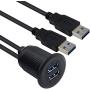Duttek USB Panel Flush Mount Cable, Dual USB 3.0 Male to Female Extension Cable, USB Mount, Dash Mount, Flush Mount, Panel Mount Cable, for Car, Boat, Motorcycle 1M/3.3FT