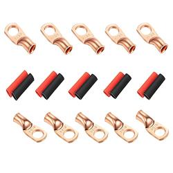 10 Pcs Copper Wire Lugs 8 Gauge 8 AWG 3/8 Inch Stud Ring terminals Heavy Duty Copper Crimp Lugs Welding Cable Bare Copper Eyelet Lug with 10pc Heat Shrink Tubing Assortment Kit