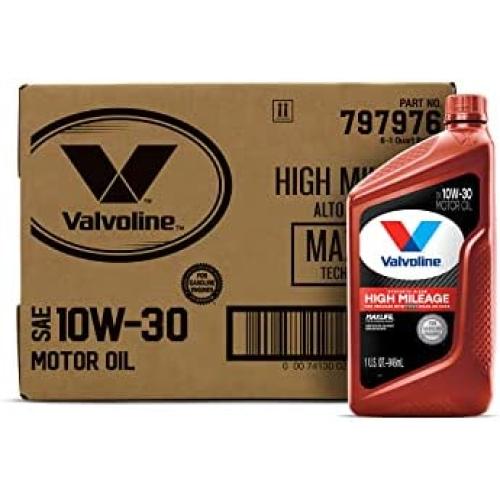 Valvoline High Mileage with MaxLife Technology SAE 10W-30 Synthetic Blend Motor Oil 1 QT, Case of 6 (Packaging May Vary)