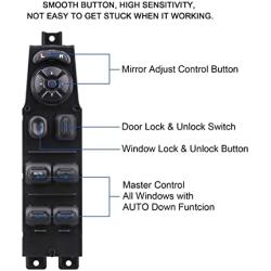 AiYiGu Power Door Window Switch+Bezel Master Control Compatible with 2002-2009 Dodge Ram, 2001-2004 Dodge Dakota, 01-03 Dodge Durango, 05-09 Dodge Sprinter, Replaces 56049805AB 68171680AA 641-00653